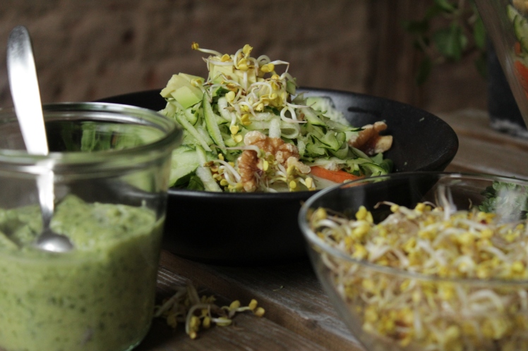 Veganer Rohkost-Salat mit Walnüssen und Avocado-Dressing – Frau Blogsberg